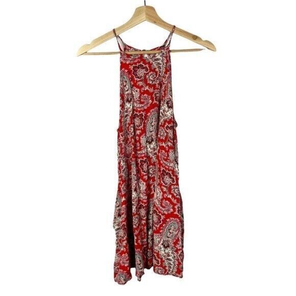 American Eagle AEO Red Floral High Neck Boho Shift Mini Dress XS - Picture 3 of 7